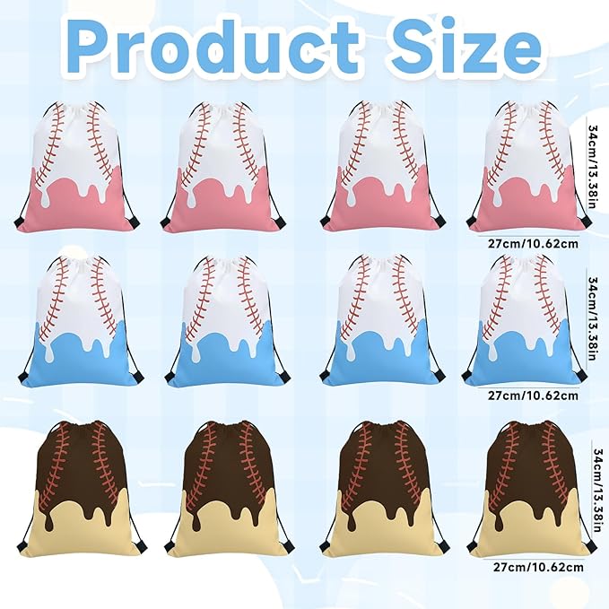 12 Pcs Baseball Drawstring Bag, Ice Cream Drip Baseball Bag, Sport Party Gifts Bags, Lightweight Sports Yoga Storage Drawstring Backpack, Sport Theme Birthday Party Supplies