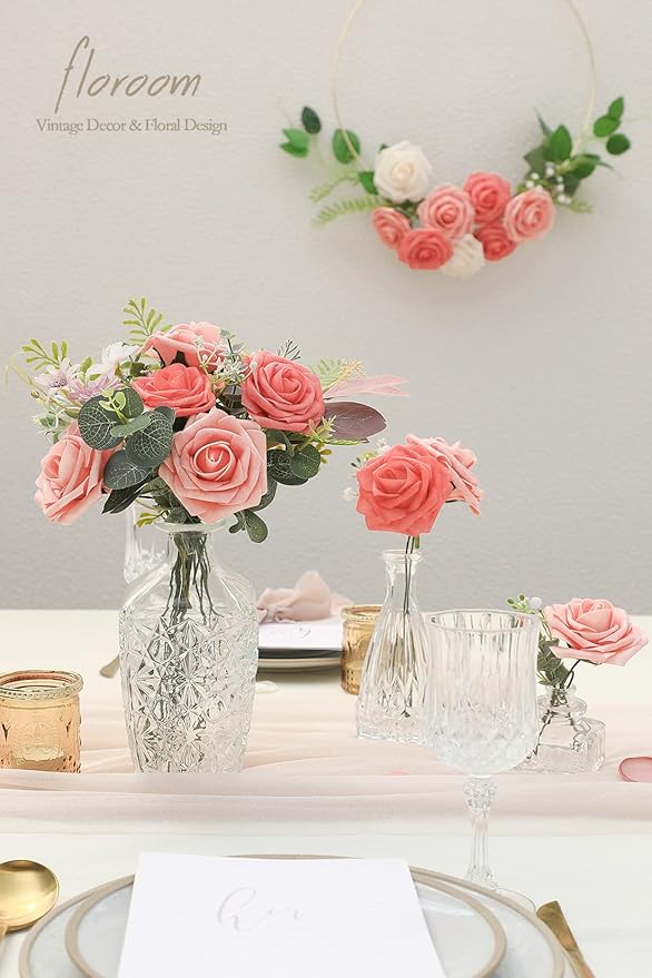 Floroom Artificial Flowers 50pcs Real Looking Mixed Living Coral Foam Fake Roses - Image 2