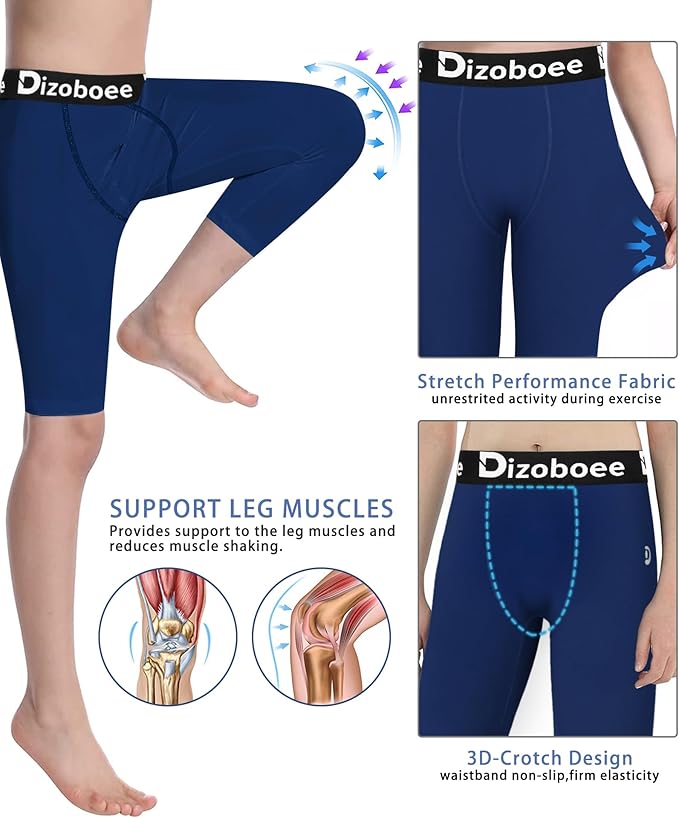 Youth Boys Compression Pants One Leg 3/4 Athletic Leggings for Sports Kids Basketball Tights Football Baseball Pants