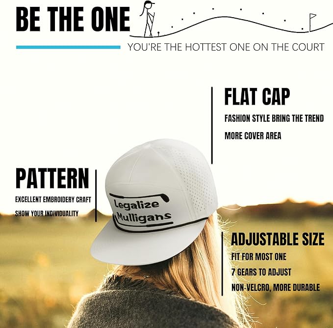 Funny Golf Hat for Men - Flat Bill Snapback Rope Hat, Black/White