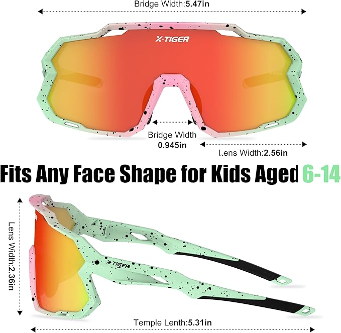 X-TIGER Kids Sunglasses Polarized Youth Baseball Sunglasses for 8-14 boys girls UV400 Sports Softball Cycling Glasses