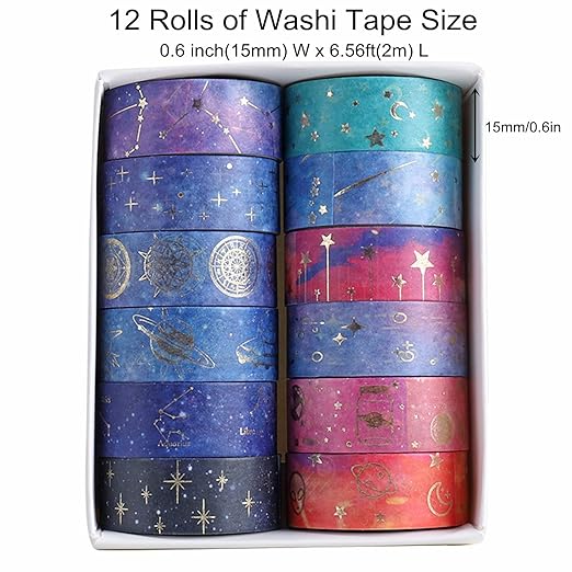 12 Rolls Galaxy Washi Tape Set, Bullet Journal, DIY Crafts, Gift Wrapping - Image 2