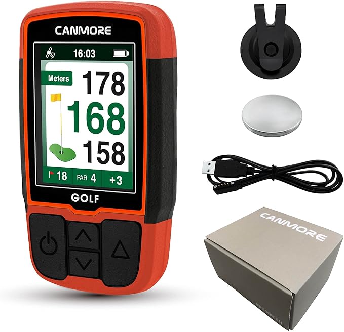 CANMORE Handheld Golf GPS HG200 - Water Resistant Full-Color Display with 41,000+ Essential Golf Course Data and Score Sheet - Free Courses Worldwide and Growing (Orange)