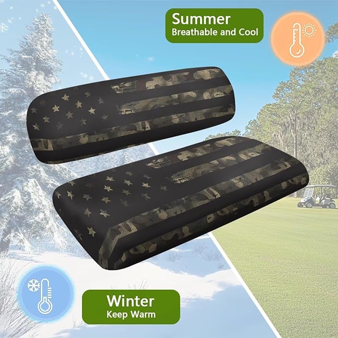 Bulopur American Flag Camo Golf Cart Seat Towel Covers Ezgo Club Car Golf Cart Seat Covers Suitable for All Weather, Easy to Install and Washable