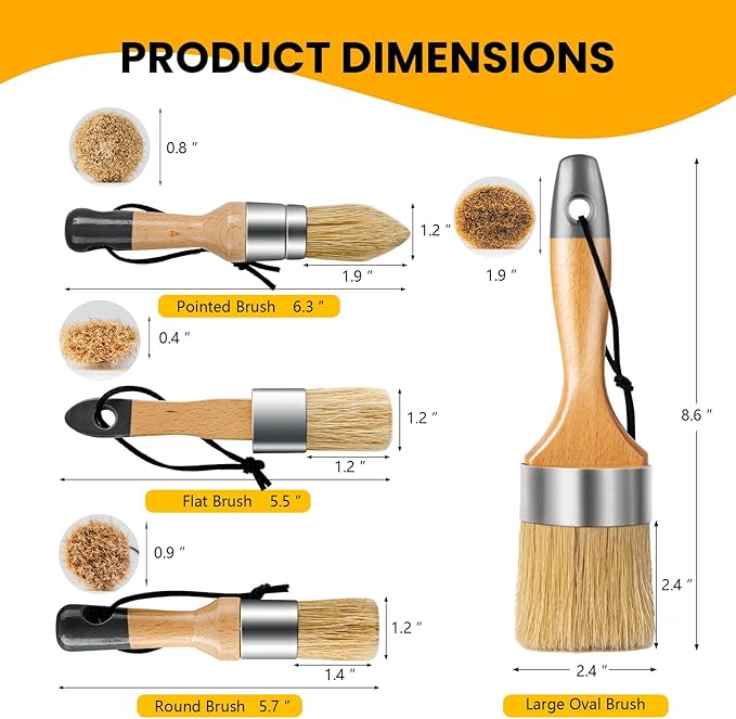 Chalk and Wax Paint Brush Furniture Set of 4, Small Round and Large Oval Brush - Image 7