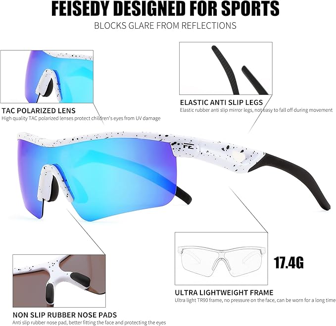 FEISEDY Kids Teens Baseball Polarized Sunglasses Sports TR90 Frame Boys Girls Cycling B2454