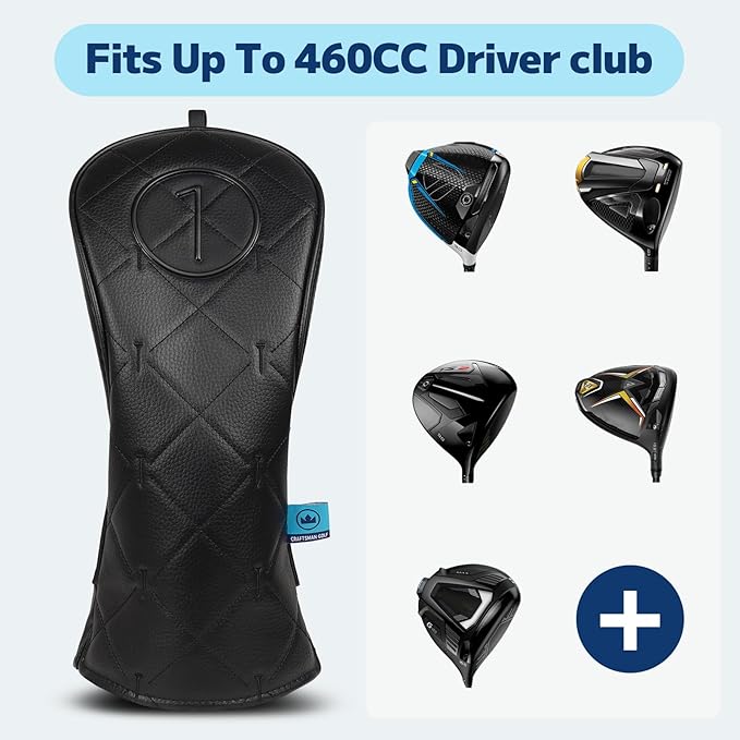 Craftsman Golf Modern Style Premium Black Golf Headcover for 3 5 7 Woods and Driver Hybrids
