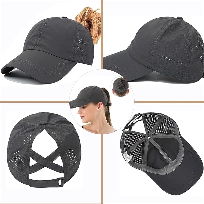 Criss Cross Hat Washed Distressed Baseball Cap Ponytail Hat High Messy Bun Ponycap for Women