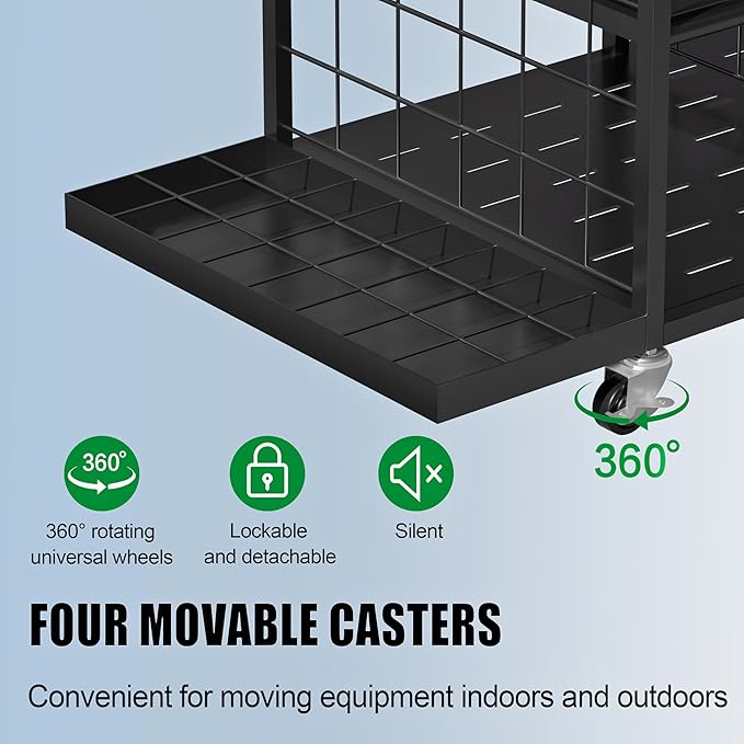 Golf Bag Storage Organizer with Wheels, Garage Golf Equipment Rack for 2 Golf Bags, Clubs, Shoes & Accessories Heavy Duty Metal Stand for Garage, Basement, Home or Shed