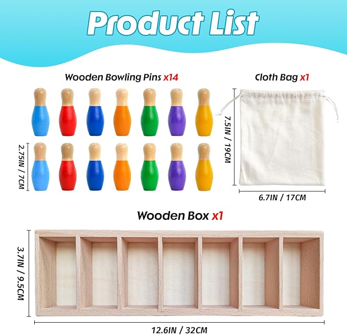 Color Matching Toy Set for Kids, Wooden Bowling Color Matching Game - Image 7