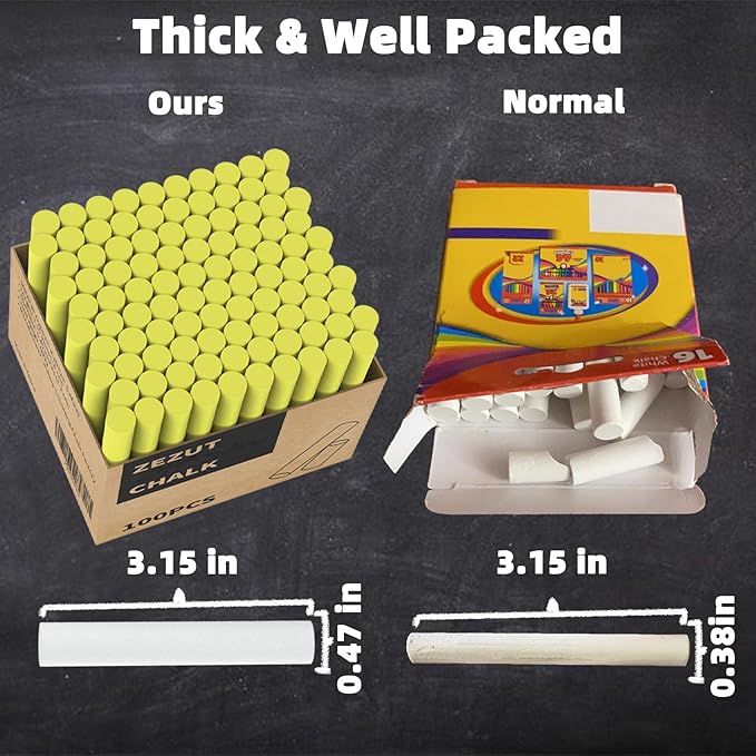 Yellow Chalk 100PCS, Low Dust Chalks Stick Bulk - Image 3