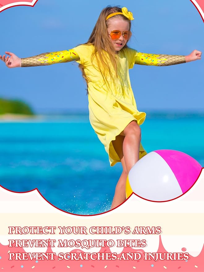 JaGely 16 Pairs Ice Cream Arm Sleeves for Kids UV Sun Protection Football Basketball Baseball Compression Long Sleeves Youth
