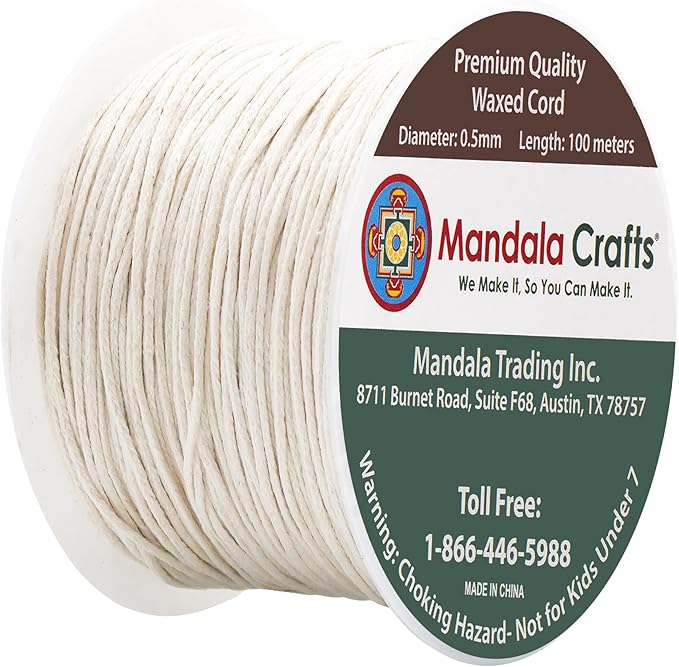 Mandala Crafts 0.5mm 109 Yards Ivory Cotton Waxed Cord - Image 2