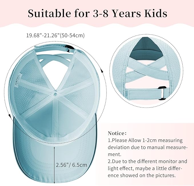 Little Girls Criss Cross Ponytail Hat Toddler Reflective Baseball Cap Kids Quick Dry Summer Sports Hats Age 3-8