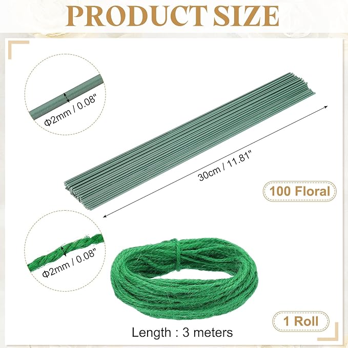 uxcell 100Pcs 2 Gauge Floral Wire, 11.81" Length Flower Stem Wires - Image 2