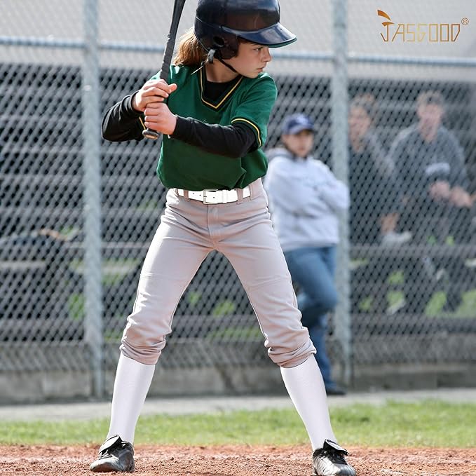 JASGOOD 2 Pack Baseball Socks and Belt Combo Set Softball Socks and Belts Elastic Waist Belt for Youth and Adult Boys