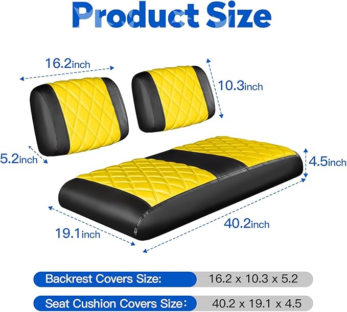 NOKINS Golf Cart Seat Covers Fit Club Car DS Pre-2000 OEM Standard Seat Cushion, Golf Cart Vinyl Diamond Front Seat Covers, Soft/Scratch-Resistant/No Stapler Needed