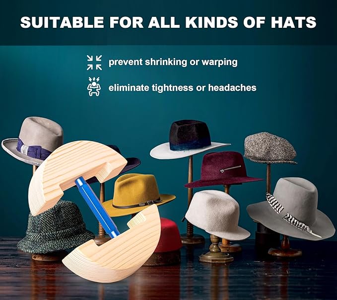 Hat Stretcher for Fitted Hats, Cowboy Hat Stretcher Fitted Hat 7 to 8 1/2, Adjustable Wooden Hat Jack Stretcher Fits All Caps