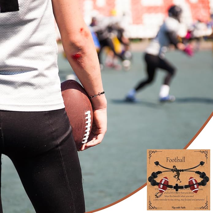 12 Set Sport Adjustable Beaded Bracelets Gifts Football Softball Soccer Volleyball Golf Basketball Hockey Bracelets for Women Men Adjustable Beaded Accessories