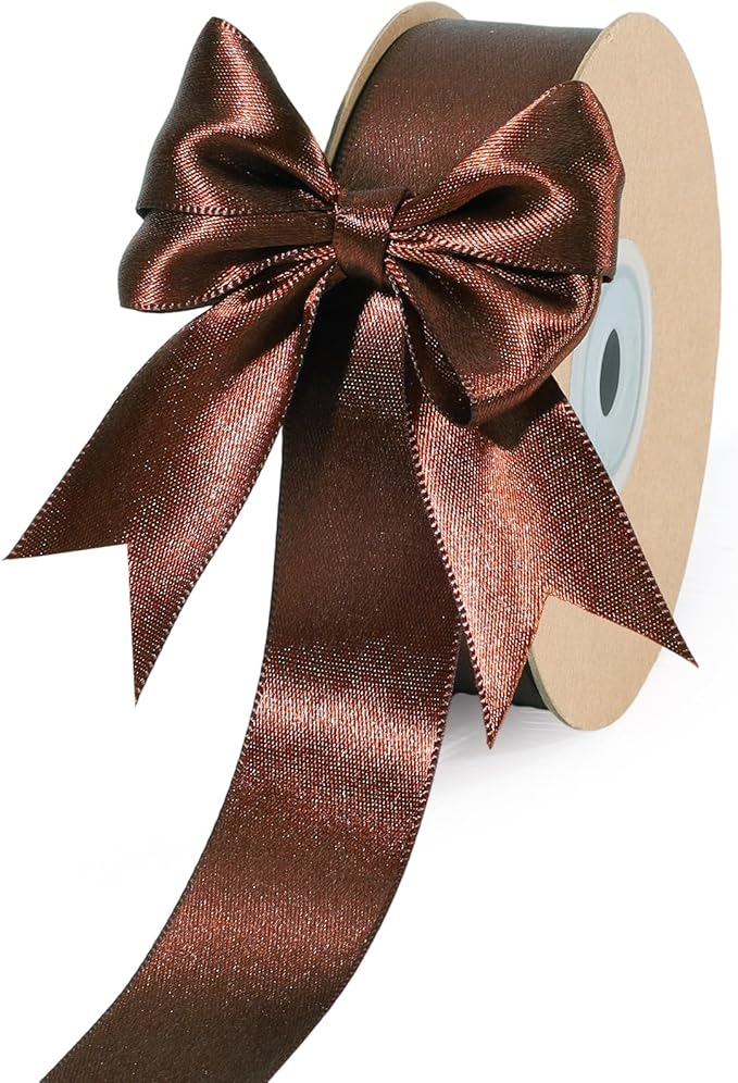 LaRibbons Brown Satin Ribbon 1 Inch 50 Yards Luxury Double Faced Firar Brown by LaRibbons