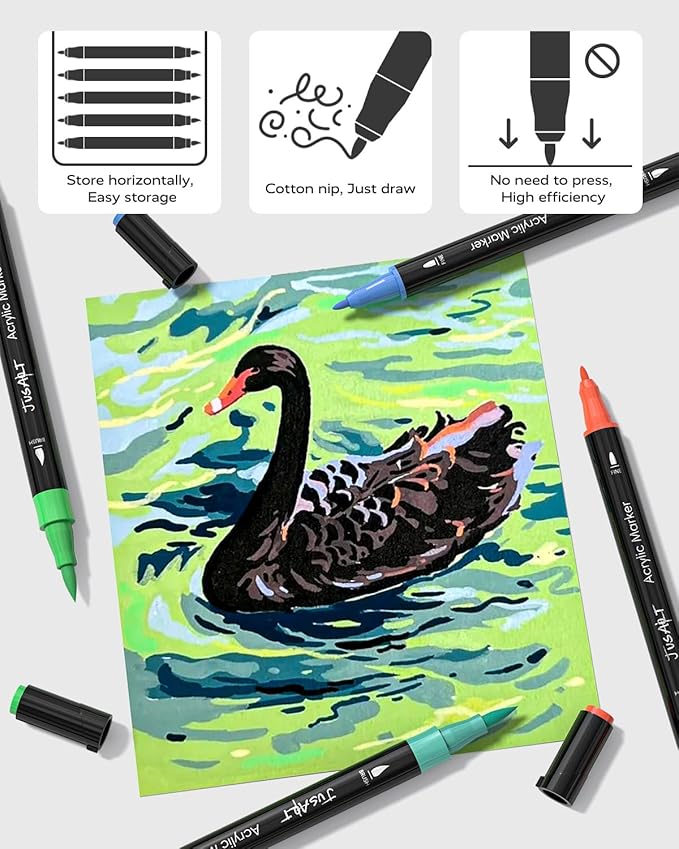 JusArt 48 Colors Dual Tip Acrylic Paint Pens Markers, Brush and Fine Tip - Image 4