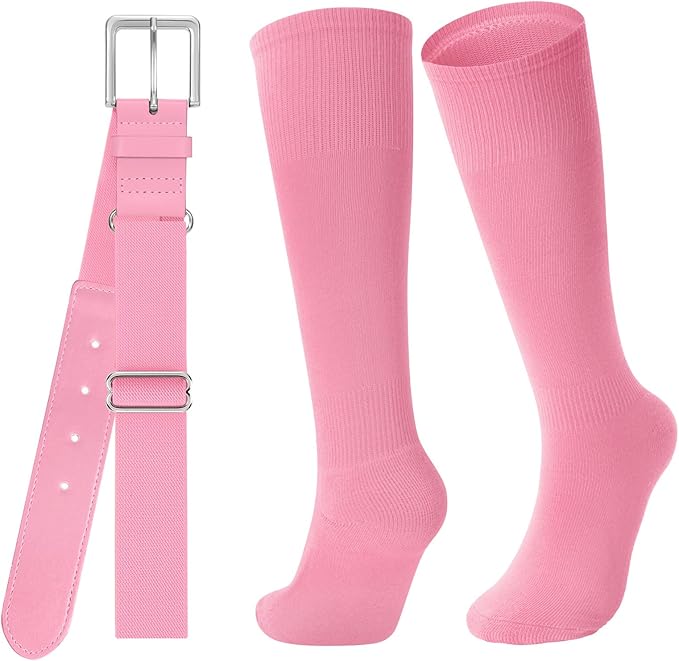 Baseball Socks and Belt for Youth Adult Softball Socks Combo Elastic Waist Belt for Men Kids Boys Girls Women JASGOOD