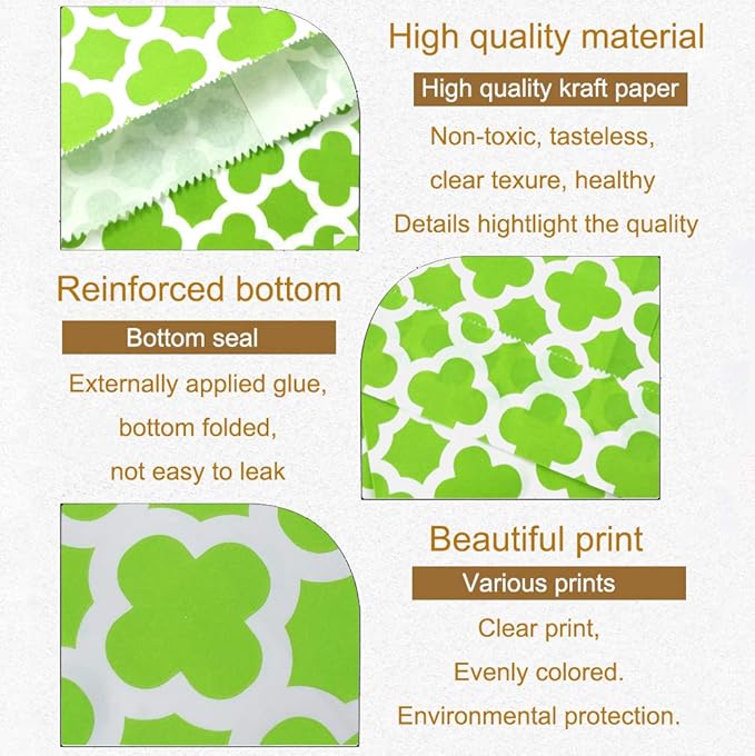KEYYOOMY 200 Pcs Lime Green Candy Buffet Bags Small Cookie Bags Polka Dot Paper - Image 3