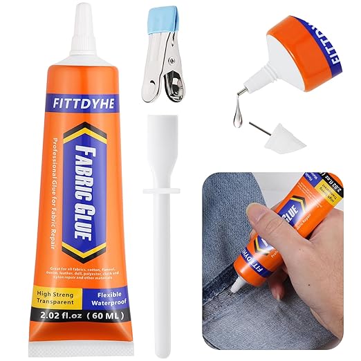 Fabric Glue Permanent, 60 ML Washable Clear Clothing Glue, Super Fabric Adhesive by FITTDYHE
