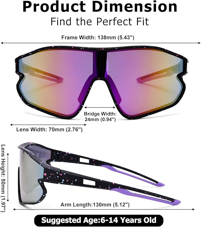Kids Baseball Sunglasses - Youth Baseball Sunglasses for Boys Girls - Sports Softball Shades Age 6-14