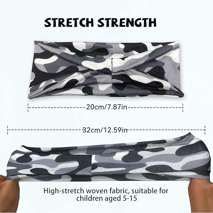 ChezMax 6 PCS Sweatbands for Kids, Soccer Headbands Boys Sports Kids Sweatbands, Breathable Sweat Wicking Headband, Baseball Youth, Black, White, Gray, Blue, Red and Camouflage,(FD01-Kids)