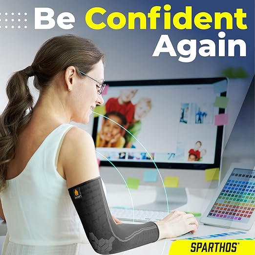 Sparthos Arm Compression Sleeves - Forearm Brace for Recovery, Support for Athletic Sports Running Tennis Baseball Football Gym Weight Lifting Wrist Brace Carpal Tunnel - Mens and Womens (Black-L)