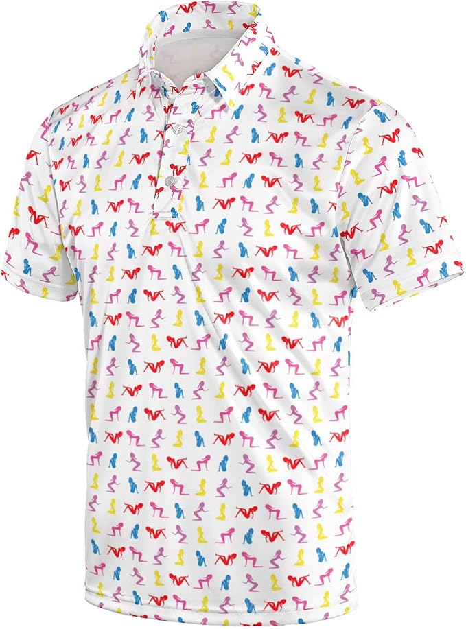 Golf Polo Shirts for Men Funny Print Short Sleeve Golf Shirts Performance Golf Polos
