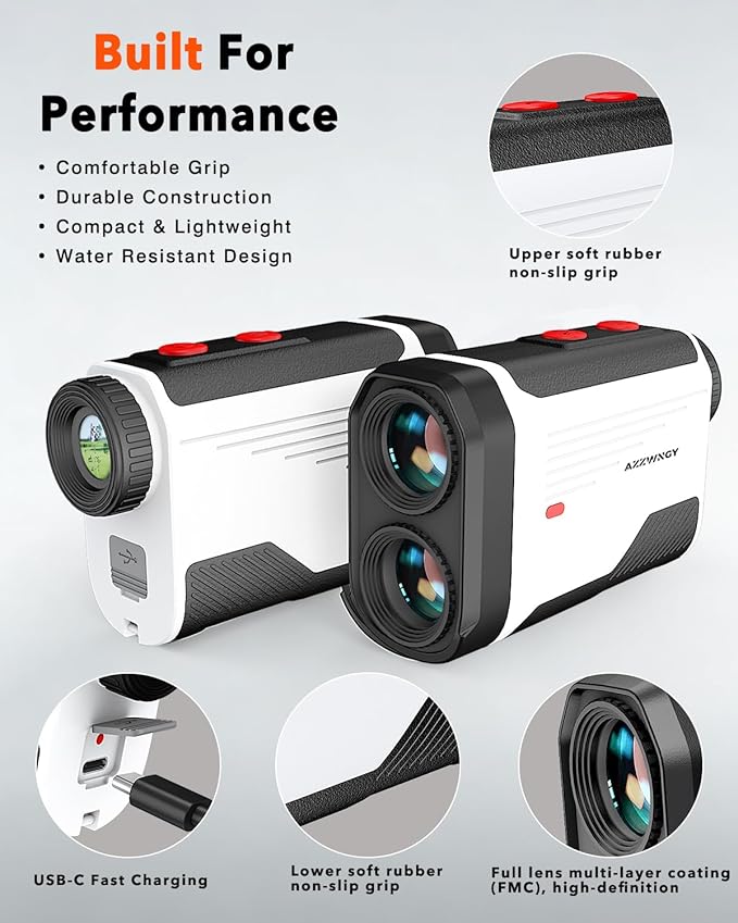 Golf Rangefinder with Slope - 1300/1500 Yards Laser Range Finder for Golf & Hunting, 7X Magnification, High-Precision Flag Locking Vibration, Rechargeable, IP54 Waterproof, Built-in Magnetic Strip
