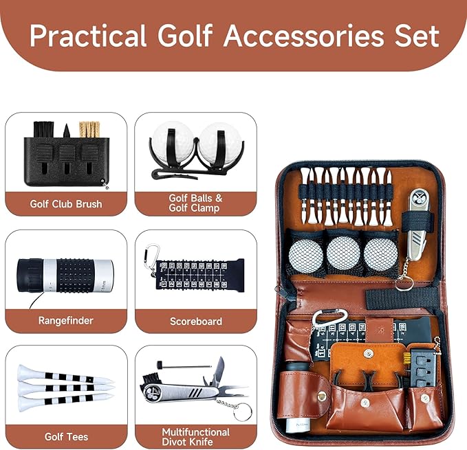 SANTA CASA Golf Gift Set - Complete Golfing Accessories for Men & Women, Dad, with 3 Golf Balls, Bag Case, Rangefinder, Tees, Brush, Divot Knife, Scorer & Ball Clamp, Essentials Golf Accessories