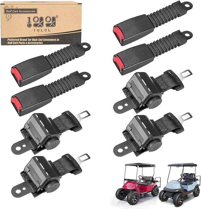 10L0L 4PCS Universal Retractable Golf Cart Seat Belt Kit for Yamaha, EZGO, Club Car, Fits Front Rear Seat (Not Include Bracket)