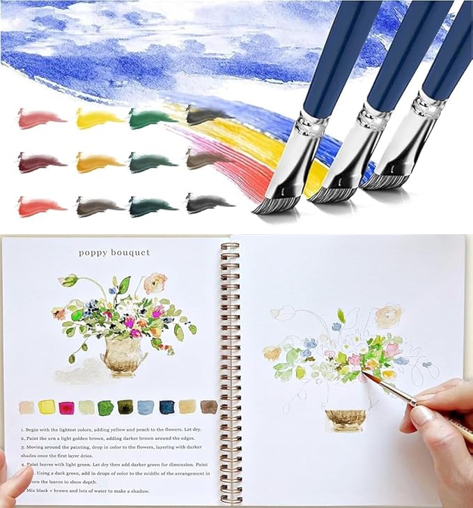 Watercolor Workbooks, Beginner Watercolor Painting Kit – 12 Colors Paint Set - Image 2