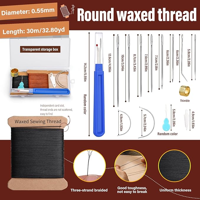 KAQRHFT Upholstery Repair Kit and Upholstery Needle, 0.55mm 98 Yard Waxed Thread - Image 2