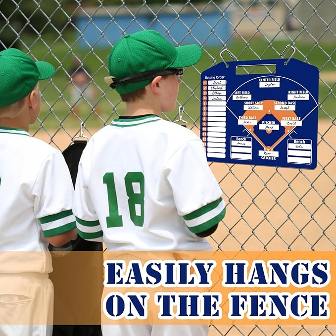 1+44PCS Baseball Coaching Board for Dugout, Dry Erase Lineup Board Softball Clipboard for Coach/ 30 Name Strip/ 10 Number Blocks/ 2 Marker/ 2 Buckle