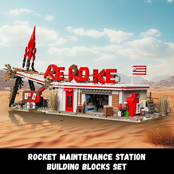 Rocket Gas Station Building Blocks Set, MOC Rocket Architecture Toy Model Kit - Image 5