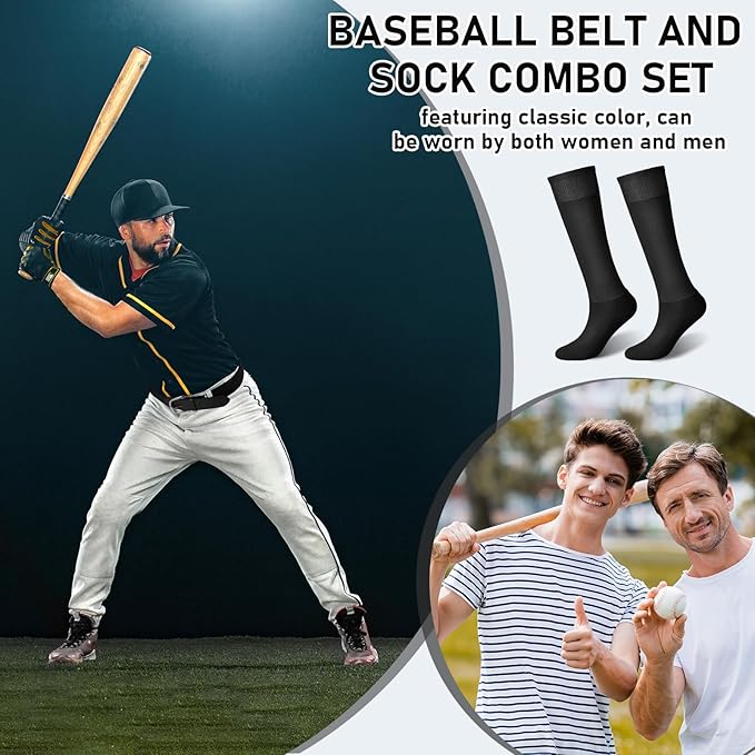 Zhanmai Baseball Belt and Socks Combo, Adjustable Elastic Belt and Softball Socks, Multiple Sizes for Youth Boys Girls, Adult
