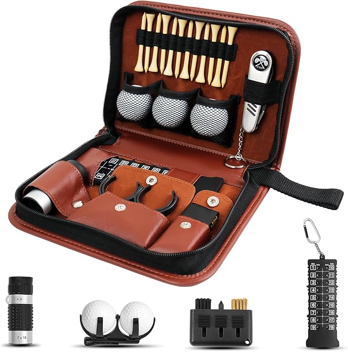 Golf Accessories Set Gifts, Golf Balls,Golf Tees, Golf Multifunctional Divot Tool, Rangefinder, Golf Brush, Golf Scorer, Golf Ball Clamp for Men and Women