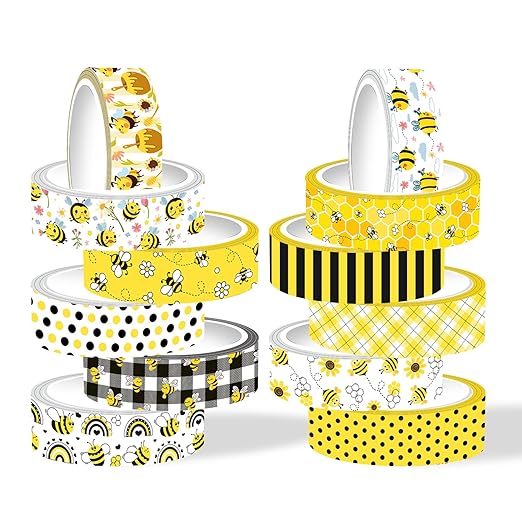 12 Rolls Bee Washi Tape Set, Bumblebee Daisy Masking Tapes by Unknown