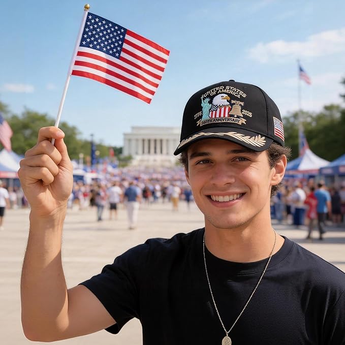 2 Pack 250 Anniversary USA Hat Embroidered Eagle & Liberty，Adjustable Patriotic American Flag Baseball Caps for Men Women