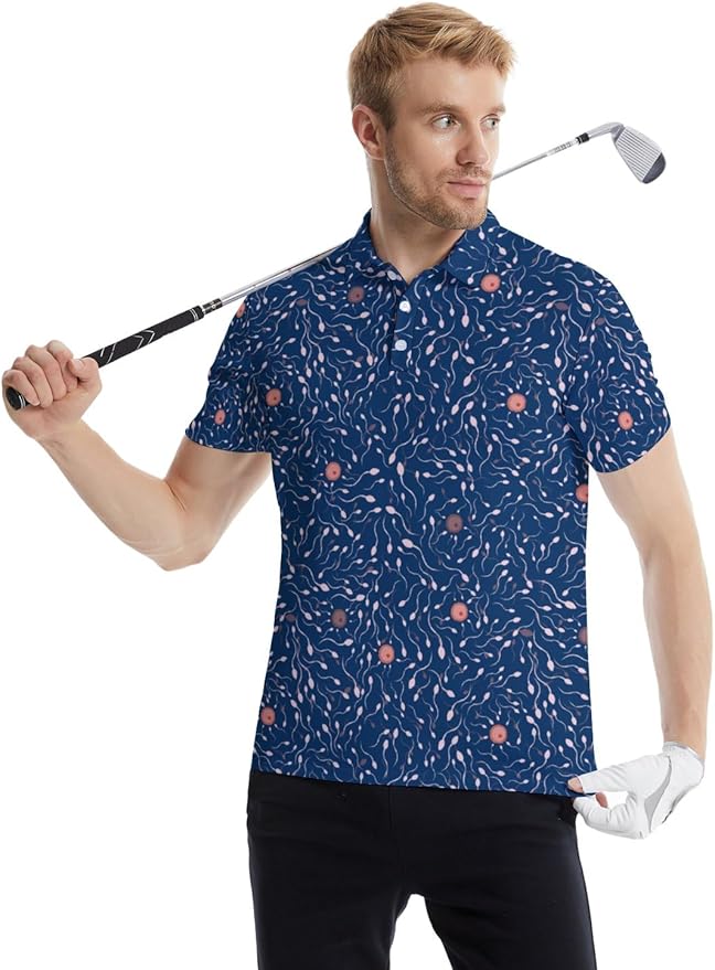 HUURAY Funny Golf Polos for Men Funny Print Short Sleeve Shirts Quick Dry Polo Shirts Hawaiian Shirt Performance Golf Outfits
