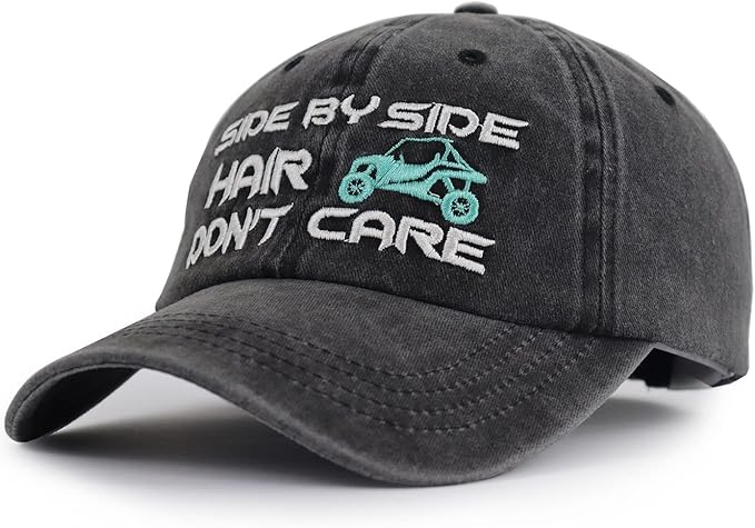 KKMKSHHG Side by Side Hair Don't Care Baseball Cap, Funny Embroidered Adjustable Washed Cotton Outdoor Car Hat for Women Men