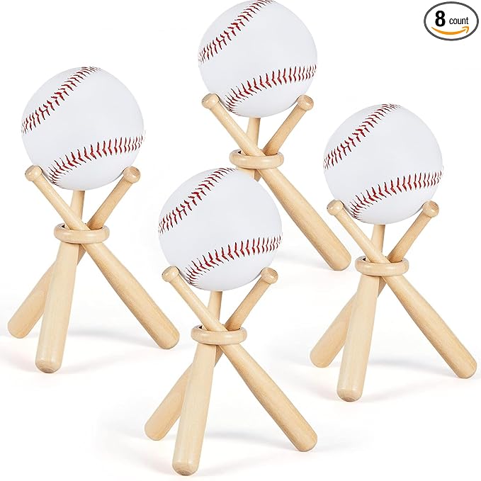 Maitys Baseball Stand Holder for Display Wooden Baseball Holder Stand Mini Sports Balls Bats Display Centerpieces Table Decorations Accessories for Friends Sports Lover Gifts