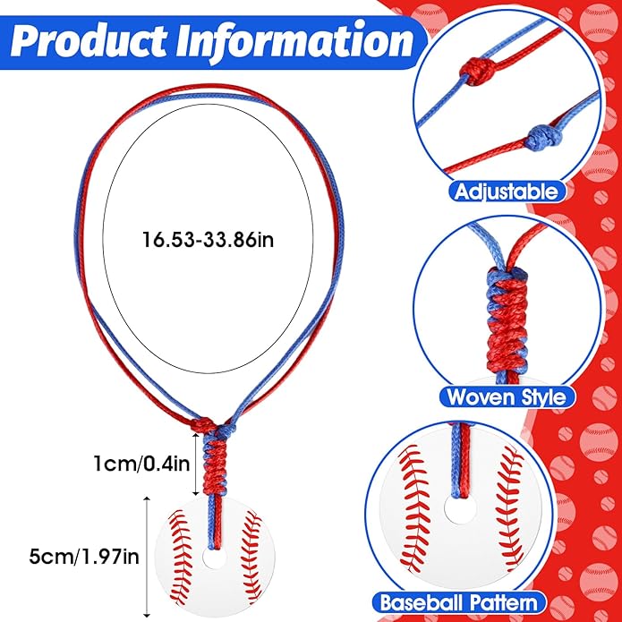 Baseball Pendant Necklace, Adjustable Baseball Game Day Drip Necklace for Men Women Fan Lovers Coach Team