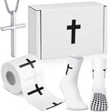 TrelaCo 4 Pack Christian Sports Gift Set with Athletic Tape Sport Socks Cross Necklace Gift Boxes Religious Soccer Socks