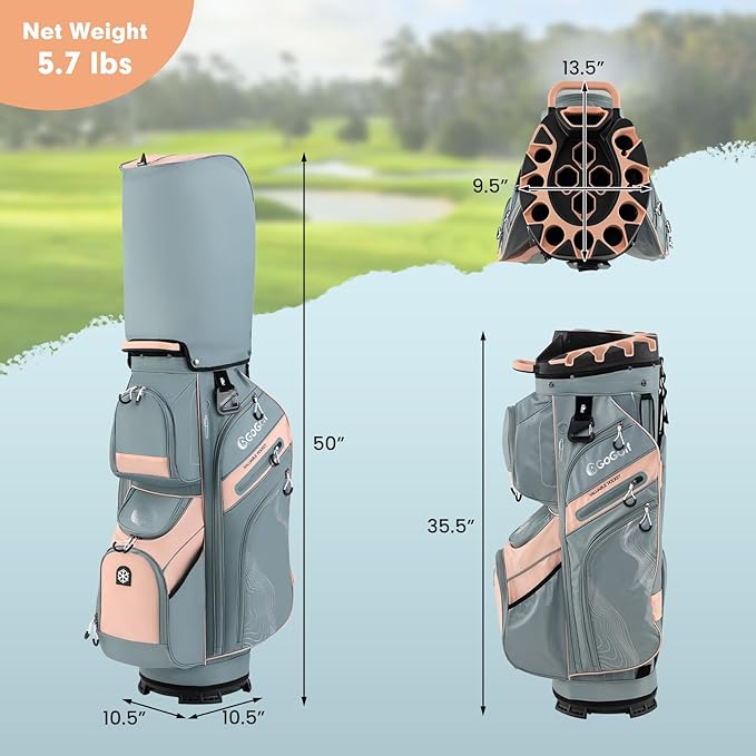 Tangkula Golf Cart Bag with 14-Way Full Length Dividers, 6 Molded Lock Top Golf Club Bag with 11 Pockets, Cooler Bag, Padded Strap, Handles, Umbrella Holder & Rain Hood