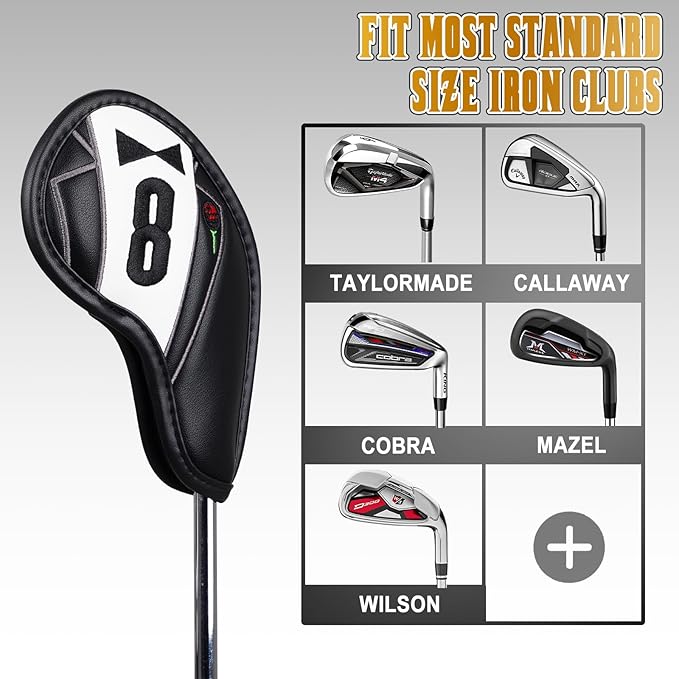 The Golf Father Funny Golf Club Covers, Driver Fairway Wood Hybrid Headcover, Mallet Putter Covers Blade Headcovers Putter Cover Magnetic, Black and White Color Iron Covers for Most Brands